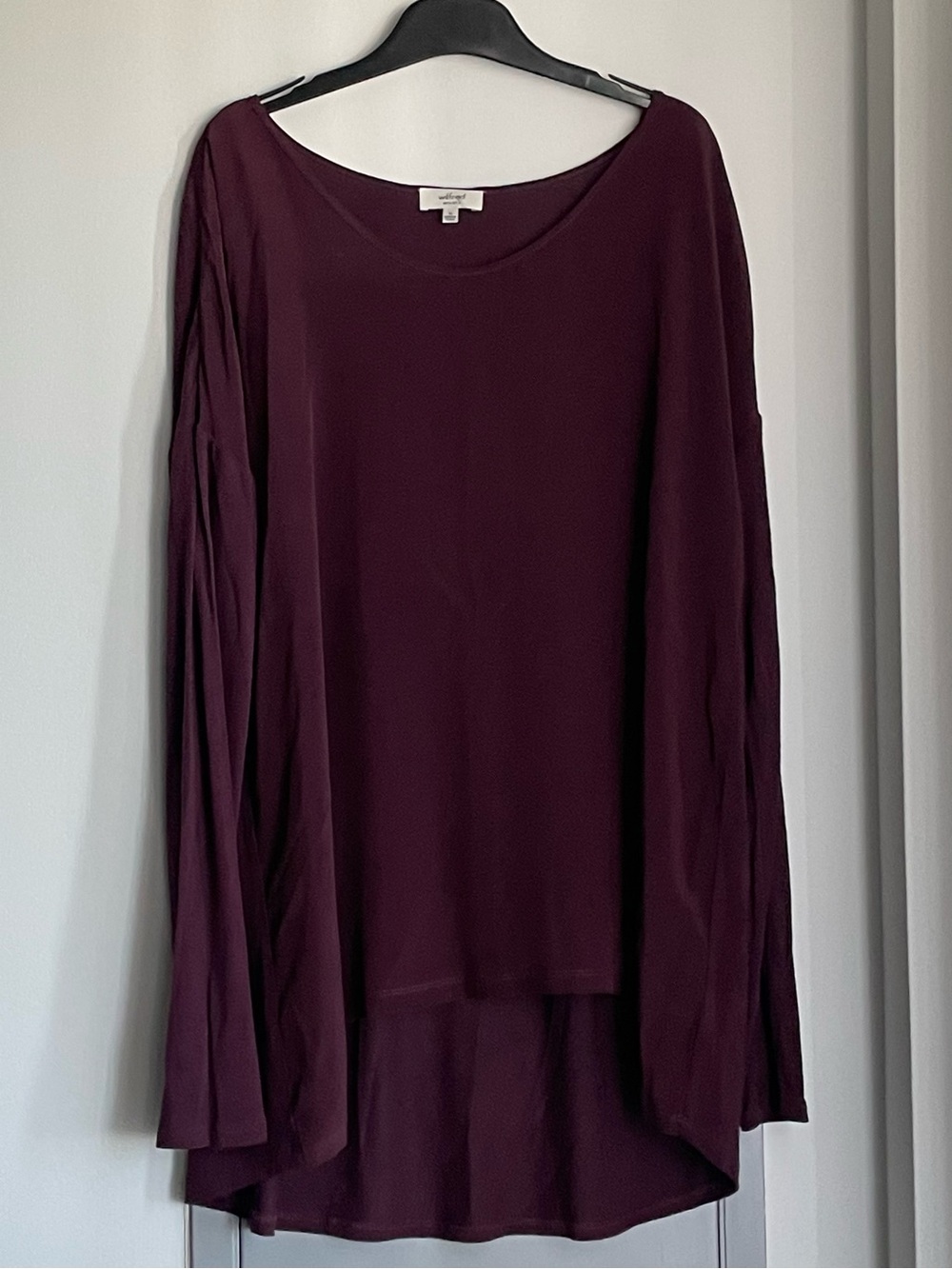 ARITZIA WILFRED Plum Long Sleeve Scoop Neck 100% Silk Tunic